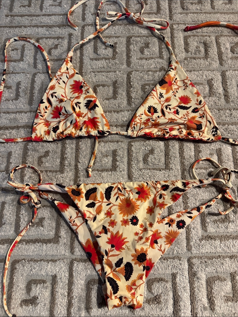 Billabong Cream Floral Bikini with Orange and Black Accents